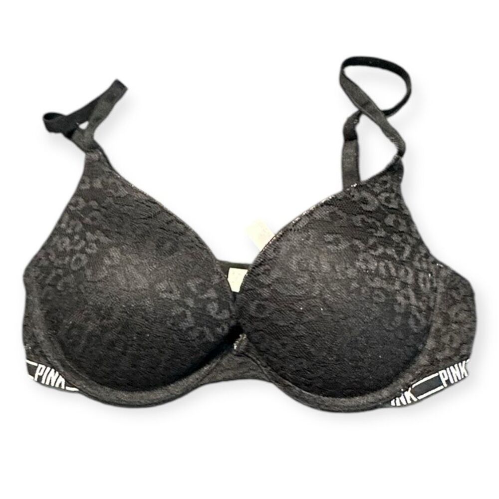PINK VICTORIA’S SECRET Women’s Black Leopard Lightly Lined Bra Size 32C